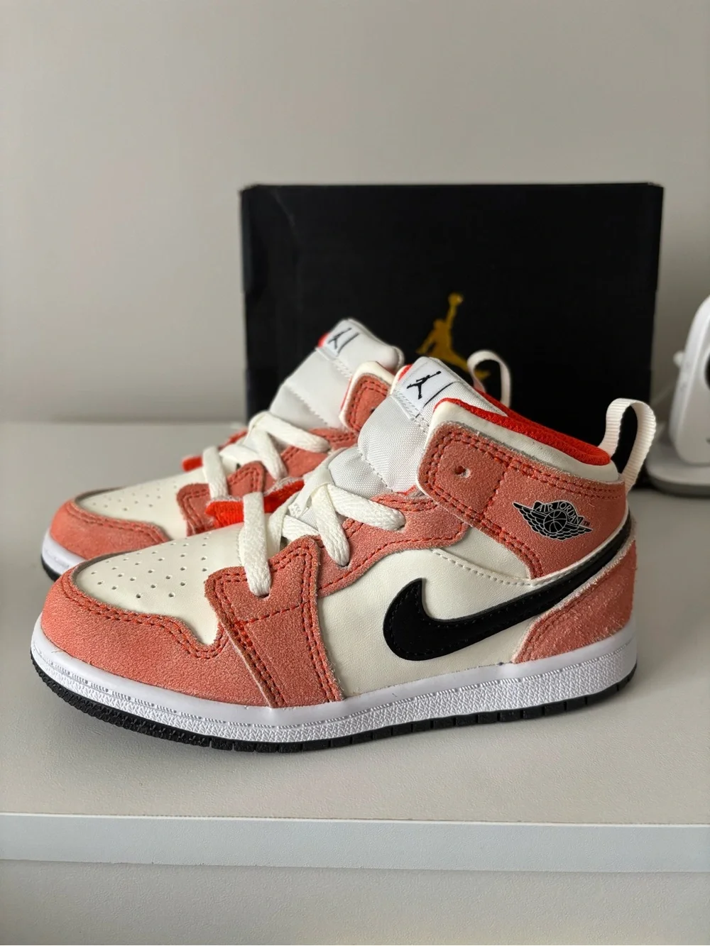 Jordan Kids' Mid-Top Sneakers in Coral, White and Black